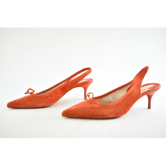 Christian Louboutin Hall Sling Pump 55 VIF Red Orange Suede Slingback Heel 38 - Picture 10 of 12